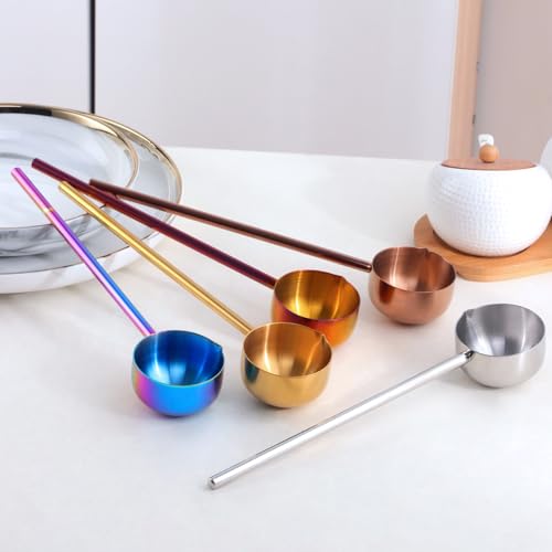 Stainless Steel Hot Oil Ladle, 2pcs Solid Oil Spoon with 10.5 inch Long Handle Pour Spout, 70ml Capacity for Kitchen Cooking Serving Soups and Drizzle Sauces Dishwasher Safe (Gold) - color: Gold