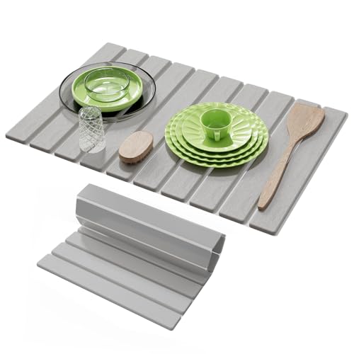 Stone Dish Drying Mats for Kitchen Counter-23.6''x15.3'' Foldable Quick Dry Stone Mat Kitchen,Eco-Friendly,Absorbent Diatomaceous Earth Mats for Dishes Bottles Cups Bathroom Any Countertop-Light Gray - color: Light Gray, size: 23.6" x 15.3"
