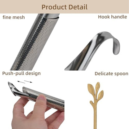 CEYAZYE 3PCS Stainless Steel Tea Infuser Set for Loose Leaf Tea | Elegant Spoon and Cleaning Brush, Perfect Fine Mesh Strainer, Metal Diffuser, Pipe Tea Steeper for Loose Tea, Coffee, Spices