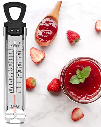 Pro Candy Thermometer & Deep Fry Thermometer, Stainless Steel with Pot Clip, Dual Scale C/F (100-400F), Hands-Free, Easy to Read for Candy, Jam, Oil, Sugar Cooking