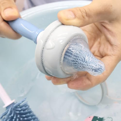 Silicone Cleaning Brush, 12" Long Handle Water Bottle Cleaner | Soft Silicone Bristles | For Water Bottles, Baby Bottles, Sports Bottles, Vases and Glassware - color: Blue