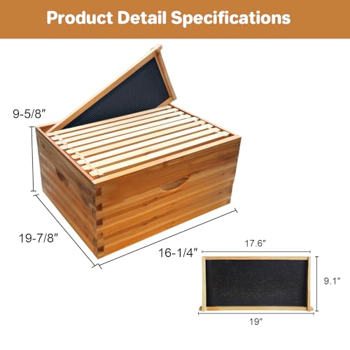 Langstroth Beehive Starter Kit - 10-Frame Pre-Coated with Natural Beeswax, Weatherproof Cedar Wood Hive with Dovetail Joints for Easy Assembly, Beginner & Expert Beekeeping - size: 1 Deep Box without Window