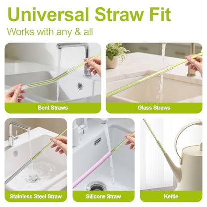 YOTIME Silicone Straw Cleaner Brush, 2 Pcs Reusable Straw Brush(6mm+9mm) for Cleaning Narrow & Wide Straws, Tumblers, Green - color: Green
