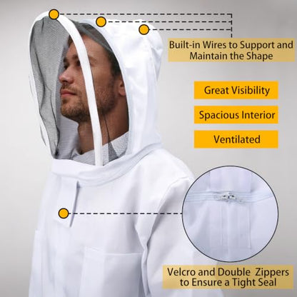 Bee Suits for Men Women Sting Proof with Round Veil, Sting-Proof Full Body Protection Beekeeping Suit with Glove (XL)