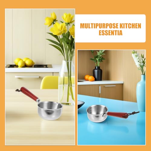 Mini Stainless Steel Sauce Pans with Precision Measuring with Wooden Handles 4pcs 150ml Small Milk Pots Multipurpose Cooking Pans for Home Kitchens and Cafes
