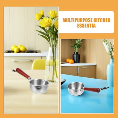 Mini Stainless Steel Sauce Pans with Precision Measuring with Wooden Handles 4pcs 150ml Small Milk Pots Multipurpose Cooking Pans for Home Kitchens and Cafes