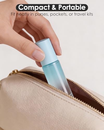 Worldgsb 25 Pack Essential Oil Roller Bottles, 10ml Refillable Glass Roller Bottles with Stainless Steel Roller Balls and Caps for Travel, Perfume and Lip Gloss Blue Gradient - color: Blue-Gradient, style: 25 Pack