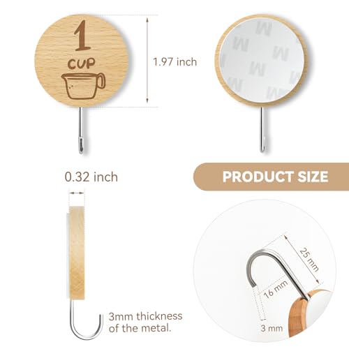 Measuring Cup and Spoon Organizer, 12 Pack Adhesive Wood Hooks for Hanging, Kitchen Hooks for Space Saving Storage - style: 12 Pcs Wood Hooks