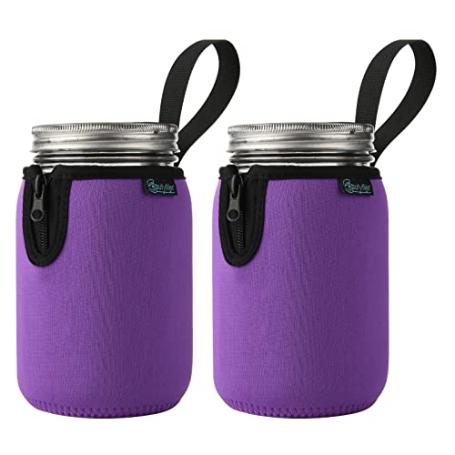 Beautyflier Mason Jars 32oz Wide Mouth Sleeve Regular Mouth Mason Jars Insulators Drinking Glass Coolers Sprouting Jars Blackout Sleeve (Purple) - color: Purple