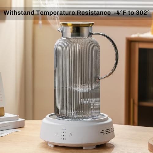 Buaic 2 PACK Glass Pitcher with Lid, 68 oz/ 2 Liter Gray Classic Vertical Stripes Water Pitcher,Glass Water Carafe for Cold Brew, Coffee, Lemonade, Iced Tea,Beverage, Heat Resistant Water Glass Jug - color: Gray, size: 2L-2 PACK