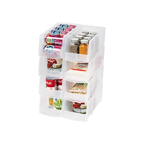 IRIS USA Clear Plastic Stackable Storage Bins, Large- 8 Pack, Open Front Fridge Pantry Kitchen Closet Cabinet Bathroom Organizer Basket for Organizing Snack, Cans, Office Supplies, and Coffee Pods - color: Clear, size: Large - 8 Pack