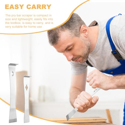 2Pcs Stainless Steel Pry Bar Scraper Set, 7-1/4" & 9-1/4" Flat Pry Bar Small Trim Puller,Silver Beekeeping Hive Scraper, Baseboard Removal Tool, Bee Hive Hand Tool, 2 Sizes