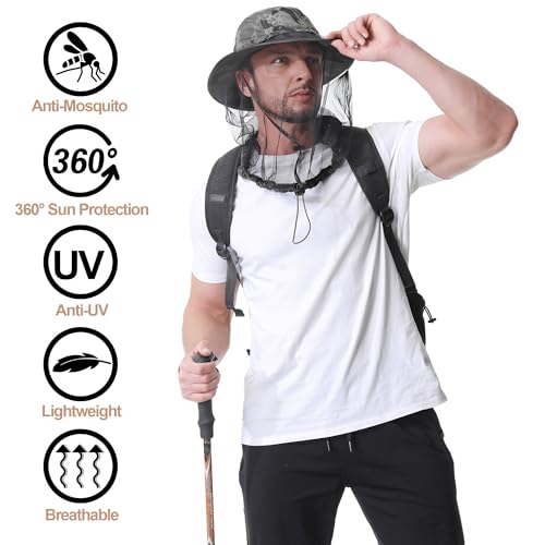 Mosquito Head Net Hat UPF 50+ Sun Protection Bug Hat for Men Women | Sun Visor Style, Perfect for Safari, Hiking, Beekeeping, Camping & Gardening - color: Military Green Camouflage