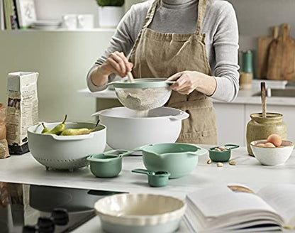 Joseph Joseph Nest 9 Plus, 9 Piece Compact Food Preparation Set with Mixing Bowls, Measuring cups, Sieve and Colander, Editions Range, Sage Green - color: Green, style: Plastic
