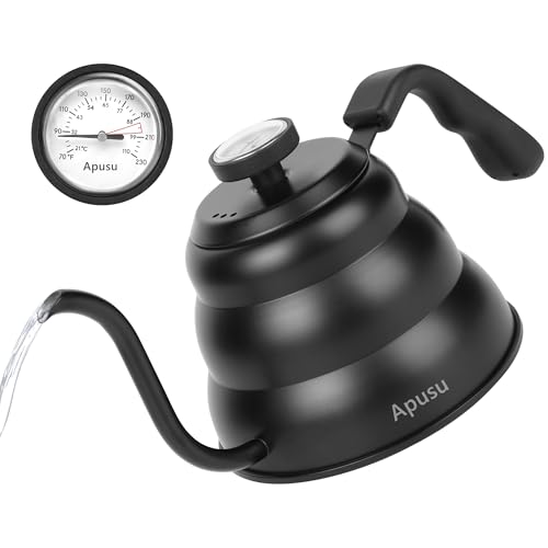 Pour Over Tea Kettle for Manual Drip Coffee,Tea,with Thermometer,Black,28oz | Gooseneck Kettle with Flow Control Stainless Steel Water Kettle for Stovetop,800ml,4 Cup,1Pack - color: Black (with Thermometer), size: 0.9 Quarts
