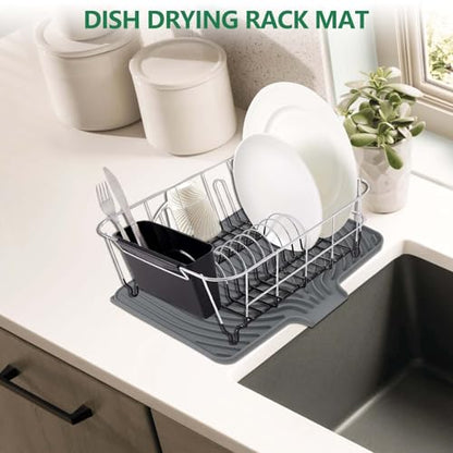 GUUKIN Dish Drying Mat, 14.7"x10.2" Drying Matt Kitchen Counter, Non-Slip Drying Pad, Easy Clean Pad for Countertop Protection, Multi-Functional Use (Grey) - color: Gray, size: 14.7" x 10.2"