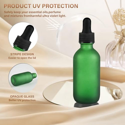 NOOEEISS 12 Pcs, 2oz Dropper Bottle, Green Glass Eye Dropper Bottle, Tincture Bottles with Dropper, Pretty Finish, Leak-Proof Design, Stronger Suction for All Kinds of Mixed Liquids - color: Green Frosted, size: 2oz-12Pack