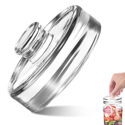 Glass Fermenting Weight for Wide Mouth Mason Jar, Solid Thick Glass Lid Comfortable Handle, Silver
