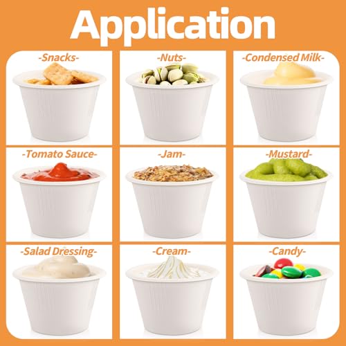 LeonBach 150 Pack 4oz Natural Bagasse Fiber Sauce Cups, Compostable Small Disposable Paper Dipping Bowls Biodegradable Condiment Portion Sample Snack Charcuterie Serving Tasting Cups, White - color: White, style: 4oz-150 Pack
