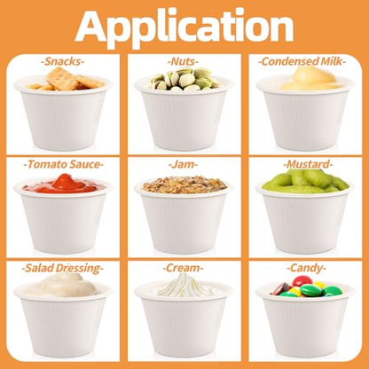 LeonBach 150 Pack 4oz Natural Bagasse Fiber Sauce Cups, Compostable Small Disposable Paper Dipping Bowls Biodegradable Condiment Portion Sample Snack Charcuterie Serving Tasting Cups, White - color: White, style: 4oz-150 Pack