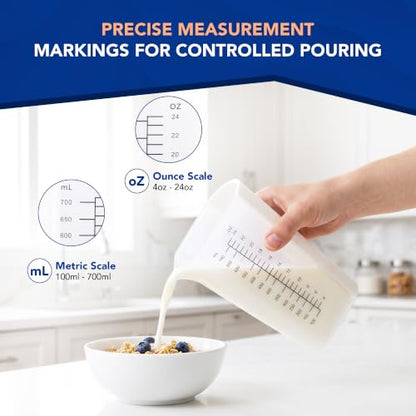 Plastic Measuring Cups Set of 2 (1 Cup & 3 Cup with Oz & mL Markings) | Tall, Thin, No Handle, Non-Slip Grip, Narrow V Shaped Angled Silicone Pouring Spout, Easy Read Measurements, Dishwasher-Safe