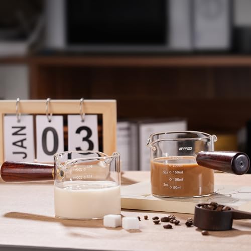 250ML/8.5OZ Measuring Cup Espresso Shot Glasses Double Spouts Large Coffee Cup with Wood Handle Triple Pitcher Milk Cup Parts Clear Glass By BCnmviku (250ml-1pack) - color: 250ml-1pack
