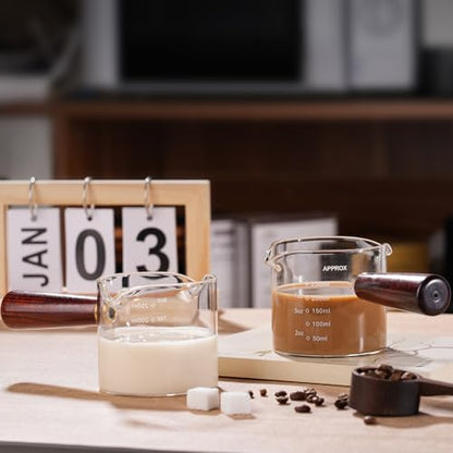 250ML/8.5OZ Measuring Cup Espresso Shot Glasses Double Spouts Large Coffee Cup with Wood Handle Triple Pitcher Milk Cup Parts Clear Glass By BCnmviku (250ml-1pack) - color: 250ml-1pack