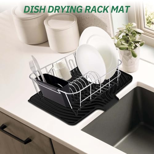 GUUKIN Dish Drying Mat, 17.7" x 11.8 " Drying Matt Kitchen Counter,Non-Slip Drying Pad, Easy Clean Pad for Countertop Protection, Multi-Functional Use (Black) - color: Black, size: 17.7" x 11.8"x 0.87"