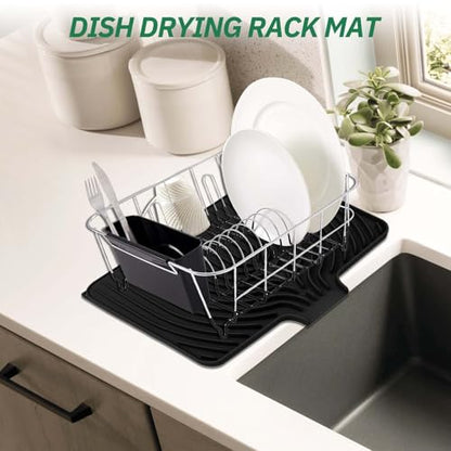 GUUKIN Dish Drying Mat, 17.7" x 11.8 " Drying Matt Kitchen Counter,Non-Slip Drying Pad, Easy Clean Pad for Countertop Protection, Multi-Functional Use (Black) - color: Black, size: 17.7" x 11.8"x 0.87"