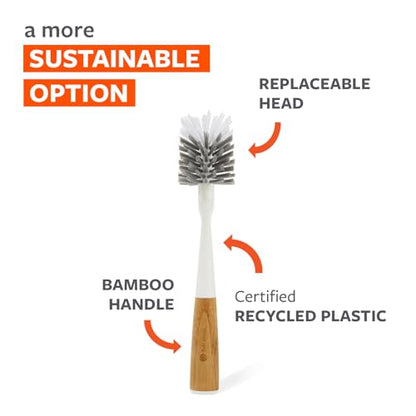 Full Circle Upstanding Bottle Brush - Made from Bamboo with Long Handle, Replaceable Head - Deep Cleans Water Bottles, Tumblers & Baby Bottles - BPA & Formaldehyde Free - White