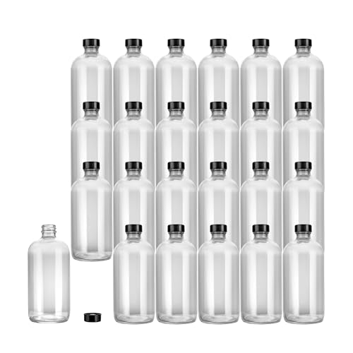Restaurantware Vetri 16 Ounce Boston Glass Bottles, 12 Bottles With Black Phenolic Caps - Dishwashable, Round, Clear Glass Bottle, For Secondary Kombucha Fermentation, Homemade Essential Oils - color: Clear, size: 16 Ounces