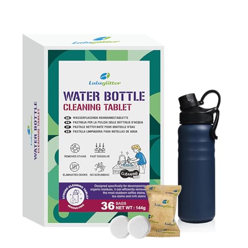 Water Bottle Cleaning Tablets for Bottle Bright 36 tab blister Safe to Use | 36 bags, fast-dissolving, removes stains, removes odors, for stainless steel, for travel - size: 36 Count (Pack of 1)
