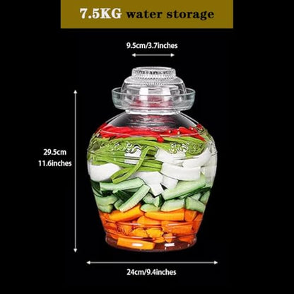 Old Traditional Relief Design Pickle Jar, Water-Tight Fermentation Tank with Lid, Pickled Vegetable Pickling Crock, Glass Storage Bottle(7.5kg/264.6oz) - size: 7.5kg/264.6oz