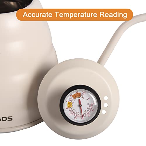 Tea Kettle gooseneck with Thermometer for Pour Over Coffee & Tea, 42 fl oz, Premium Stainless Steel, Accurate Temperature Control, Ideal Spout for Precision Pouring, Compatible with all Stovetop - color: White