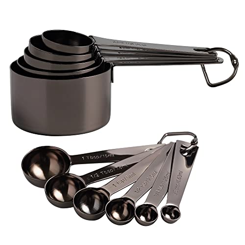 16 Pcs Stainless Steel Measuring Cups & Spoons Set, Black | Heavy Duty Metal, 5 Cups, 6 Tbsp Tsp Spoons, 5 Mini Spoons, For Kitchen Cooking Baking - color: B - Gunmetal, size: 16pcs