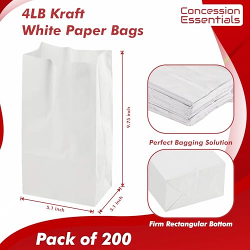Concession Essentials White Paper Lunch Bags, 4 lb, 200 Count, for Crafts and Holiday Cookies - size: Pack of 200 Count