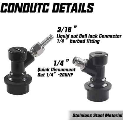 PERA Ball Lock Disconnect Set Keg Fittings with MFL Thread Swivel Nuts,Corny Keg Parts Connectors Fittings with Stainless Steel 5/16'' Gas and 1/4'' Liquid Barbs with clamps for Homebrew (4 pairs)