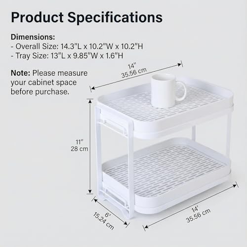 2-Tier Cup Drying Rack with Removable Drainboard, Rust-Proof Iron Mug Organizer, Multi-Purpose Bottle Drying Stand for Baby Bottles, Fruits, Vegetables, Countertop Space Saver, White