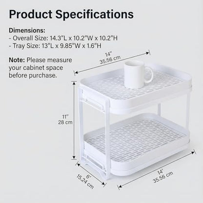 2-Tier Cup Drying Rack with Removable Drainboard, Rust-Proof Iron Mug Organizer, Multi-Purpose Bottle Drying Stand for Baby Bottles, Fruits, Vegetables, Countertop Space Saver, White