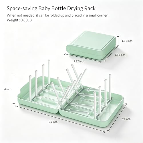 Foldable Travel Bottle Drying Rack, 16-Rib High Capacity, Space-Saving Portable Drying Rack for Baby Bottles, Breast Pumps & Feeding Accessories, Lightweight for Daily & Travel Use