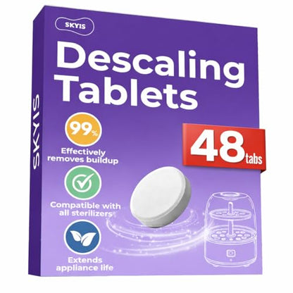 Skyis 48 Count Descaling Tablets for Baby Bottle Sterilizer & Washer, Compatible with Baby Brezza, Momcozy, Papablic & All Brands | Non-Toxic Limescale Remover