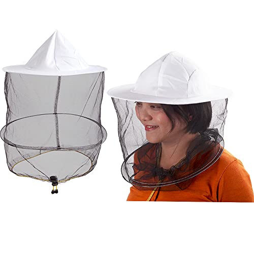 2 pcs bee Keeping Veil hat Beekeeper bee Keepers Hats gnats Insect Bug Mosquito Cap with net Netting for Men Kid - color: 2pcs White, size: Small