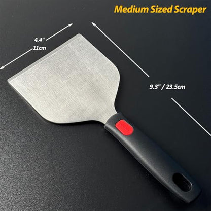 Vovoly Wide Griddle Scraper, 4.3“x4.3'' Smashed Burger Scraper Grill Scraper Spatula Burger Turner - Full Tang Silicon Handle Professional Grade Grill Accessories, Knife Grade Stainless Steel - color: Grill Scraper_Silicon Handle