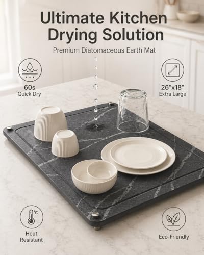Large Stone Drying Mat for Kitchen Counter - 24”*16” Marble Veining Quick Drying Fast Absorbent Drying Mat, Natural Diatomaceous Earth Dish Drying Mat - size: 24" x 16"