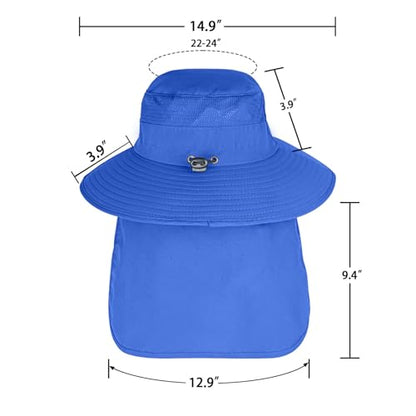 Sun Hats for Men Women Fishing Hat UPF 50+ Breathable Wide Brim Bucket Hats Summer UV Protection Safari Hat with Neck Flap - color: Royal Blue