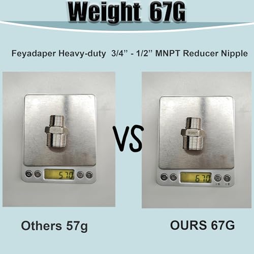 304 Stainless Steel Hex Nipple Reducer, 3/4" x 1/2" NPT Male Threaded Reducing Nipple Pipe Fitting Adapter, 2000psi Heavy Duty Reducer Straight Connector (3/4"- 1/2")
