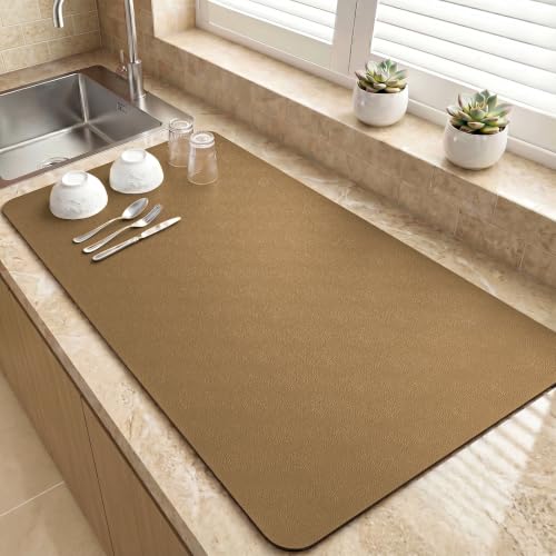 LOPNUR Kitchen Dish Drying Mat, 31.5"x17" Dish Drying Mats for Kitchen Counter, Diatomite Coffee Mat, Super Absorbent Dish Drying Pad, Heat Resistant Mat with Anti-slip Rubber Backed, Brown - color: Brown, size: 31.5" x 17"