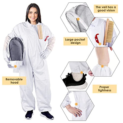 Professional Bee Suit for Men Women with Gloves, Full Body Beekeeping Suit with Ventilated Hood, Bee Outfit for Backyard Beginner Beekeepers XL - size: XL for 5'7"-5'11"
