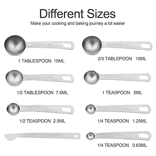 Measuring Cups and Spoons Set 15, Metric & US 18/8 Stainless Steel Measuring Cups and Spoons Set for Baking & Kitchen, 6 Measure Cups & 7 Spoons Leveler & Measure Equivalents for Dry&Liquid - size: Set of 15