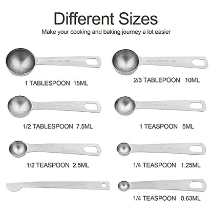 Measuring Cups and Spoons Set 15, Metric & US 18/8 Stainless Steel Measuring Cups and Spoons Set for Baking & Kitchen, 6 Measure Cups & 7 Spoons Leveler & Measure Equivalents for Dry&Liquid - size: Set of 15